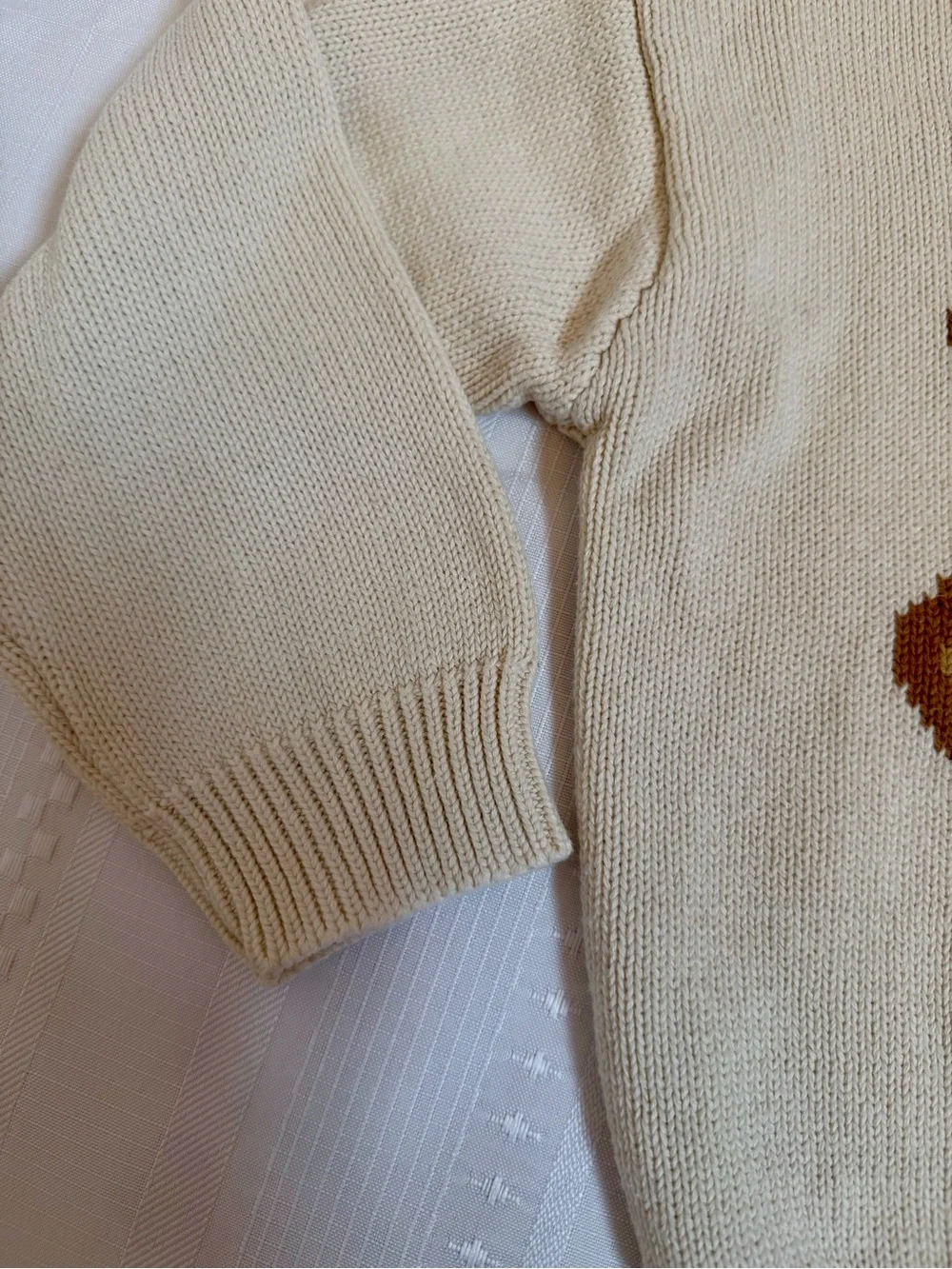 Vintage Ralph Lauren Cream Kids Bear Sweater with Navy Intarsia - Handframe